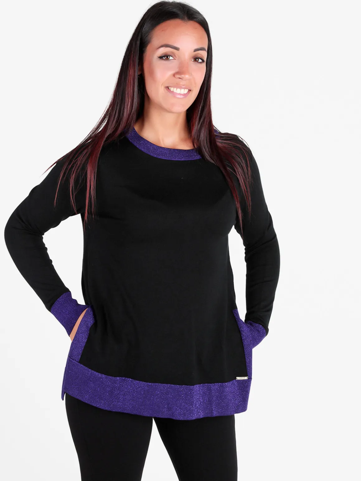 Coveri Moving Maglia donna girocollo in contrasto colore con spacchi laterali
