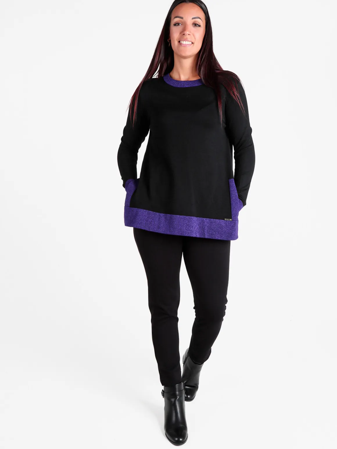 Coveri Moving Maglia donna girocollo in contrasto colore con spacchi laterali