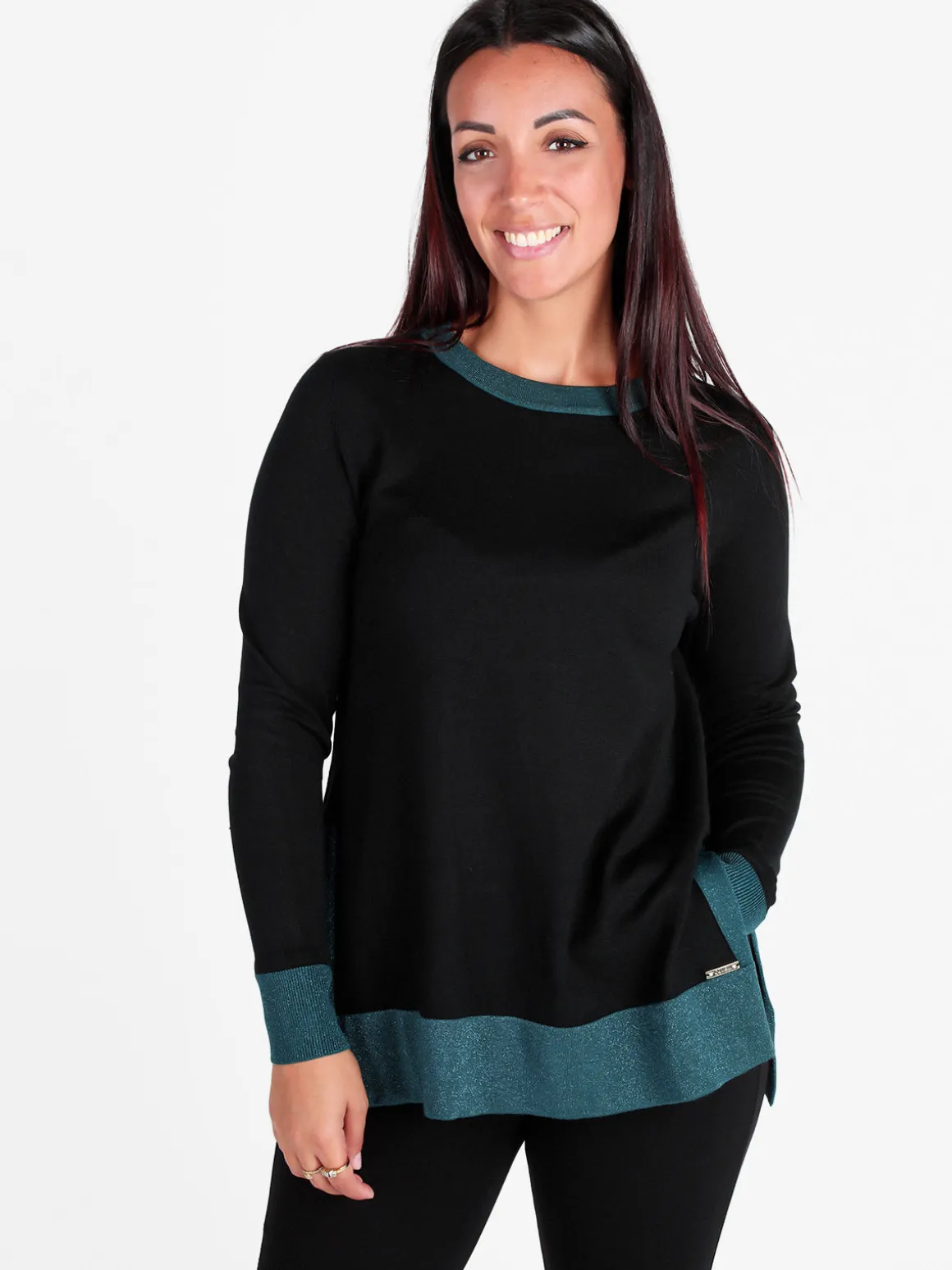 Coveri Moving Maglia donna girocollo in contrasto colore con spacchi laterali