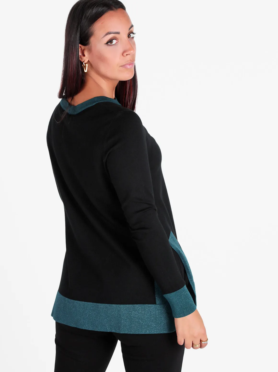 Coveri Moving Maglia donna girocollo in contrasto colore con spacchi laterali