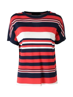 Coveri Moving Maglia donna rigata a maniche corte con bottoni decorativi - fragola