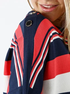 Coveri Moving Maglia donna rigata a maniche corte con bottoni decorativi - fragola