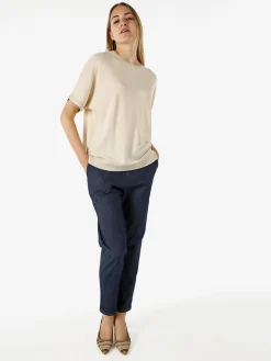 Coveri Moving Maglia girocollo da donna a maniche corte con dettagli lurex - beige