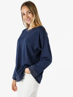 Coveri Moving Maglia girocollo da donna con dettagli lurex - blu scuro