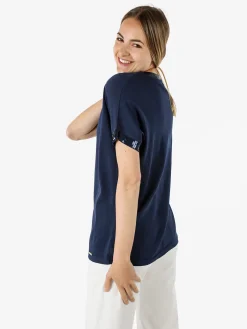 Coveri Moving Maglia girocollo da donna a maniche corte con paillettes decorative - blu scuro
