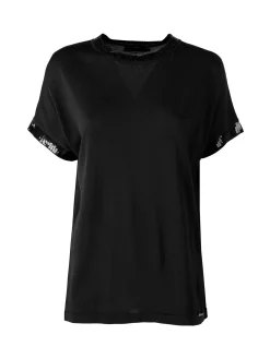 Coveri Moving Maglia girocollo da donna a maniche corte con paillettes decorative - nero