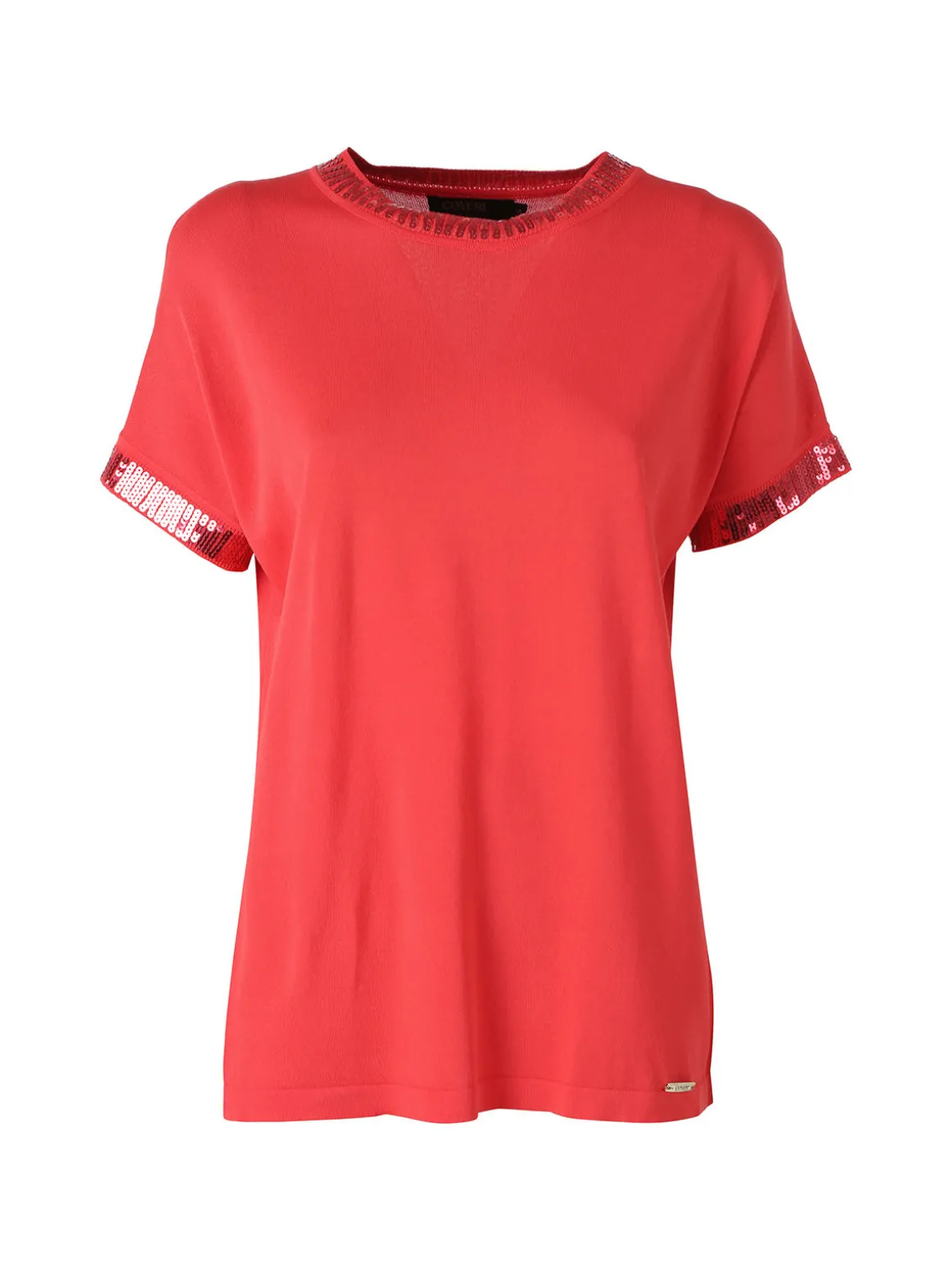 Coveri Moving Maglia girocollo da donna a maniche corte con paillettes decorative - fragola