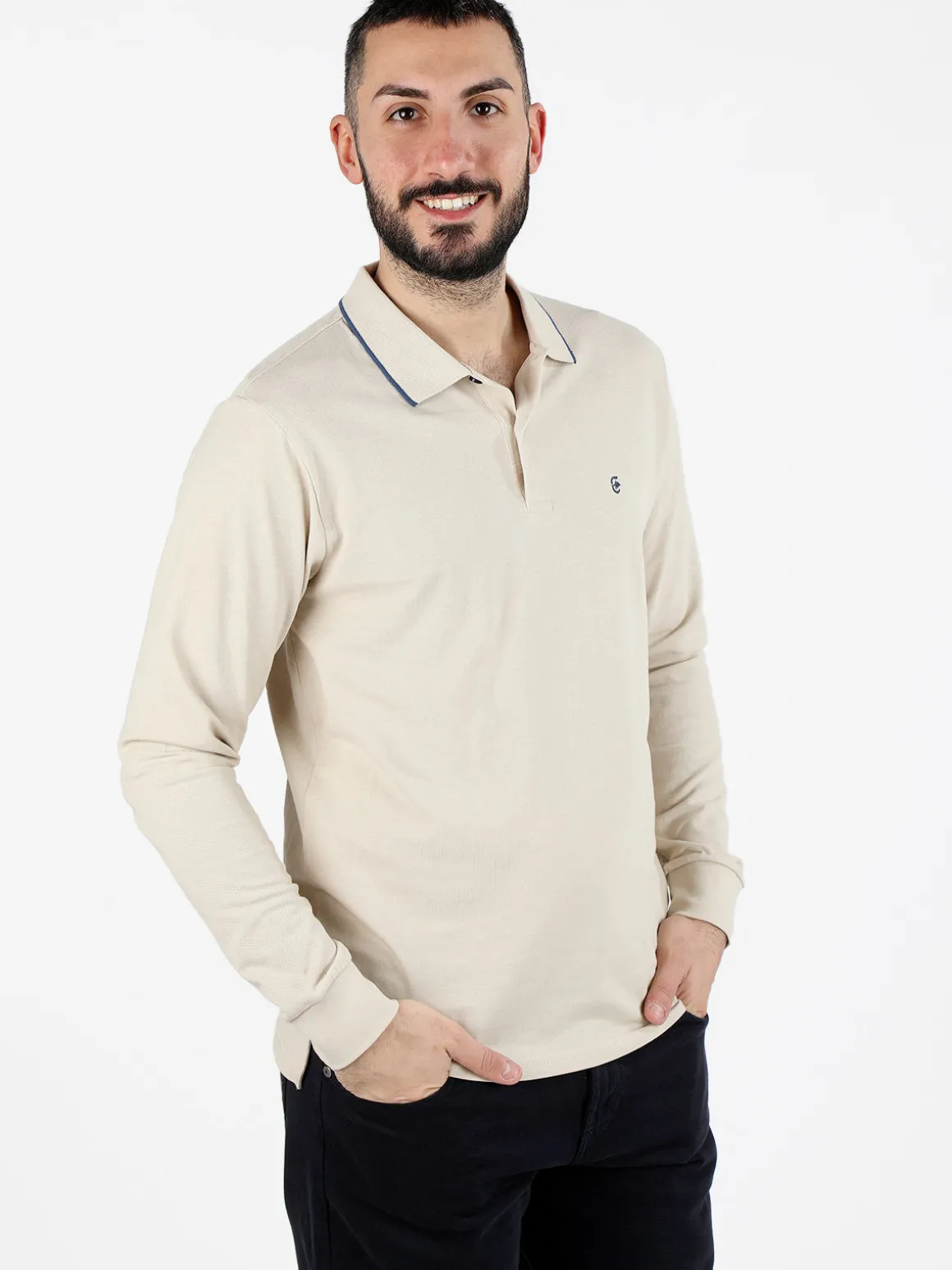Coveri Moving Polo da uomo a maniche lunghe in cotone