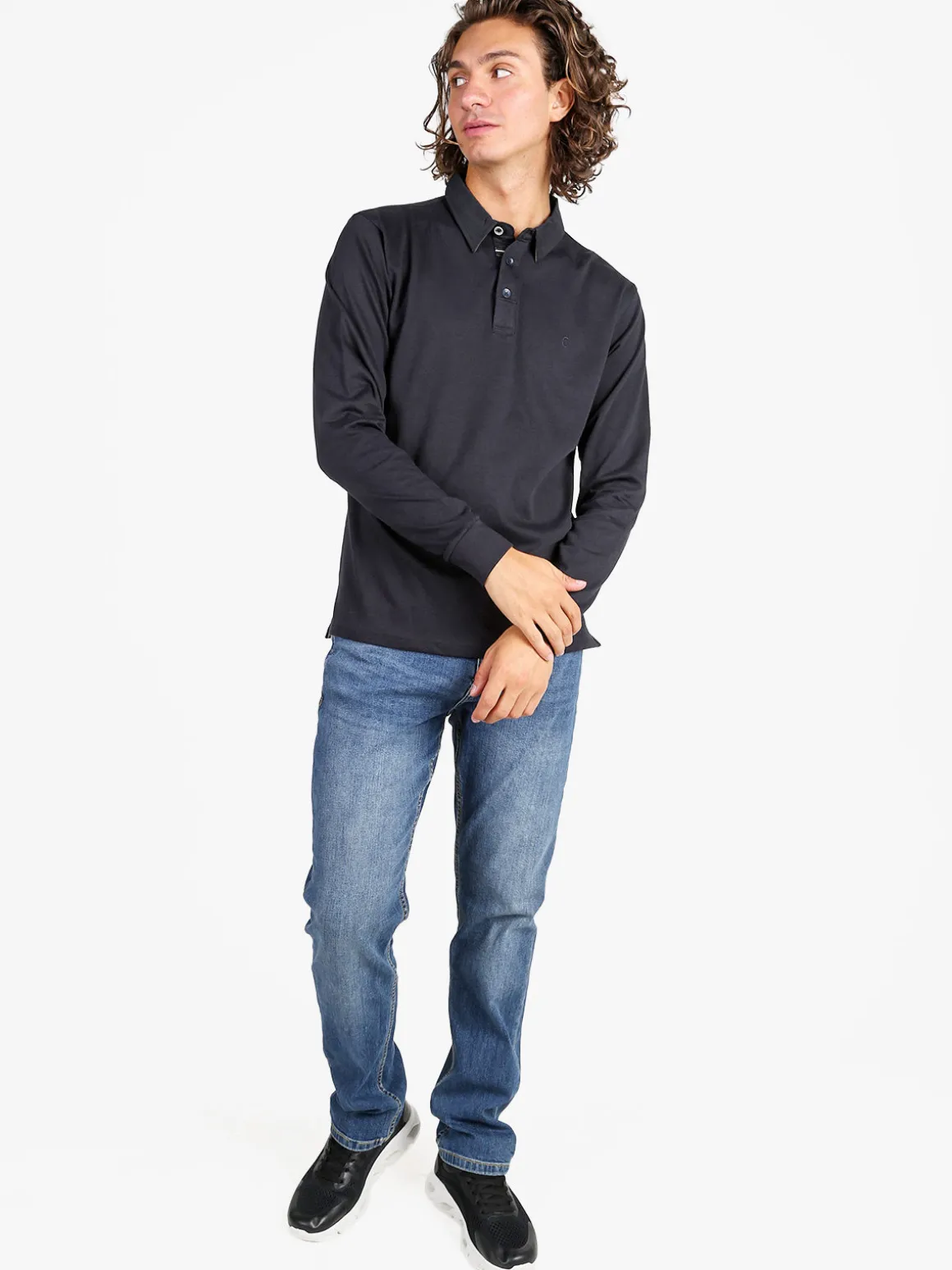 Coveri Moving Polo da uomo in cotone a maniche lunghe - blu scuro