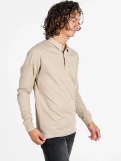 Coveri Moving Polo da uomo in cotone a maniche lunghe - sabbia