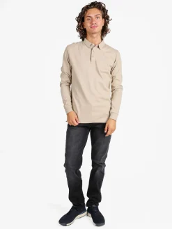 Coveri Moving Polo da uomo in cotone a maniche lunghe - sabbia