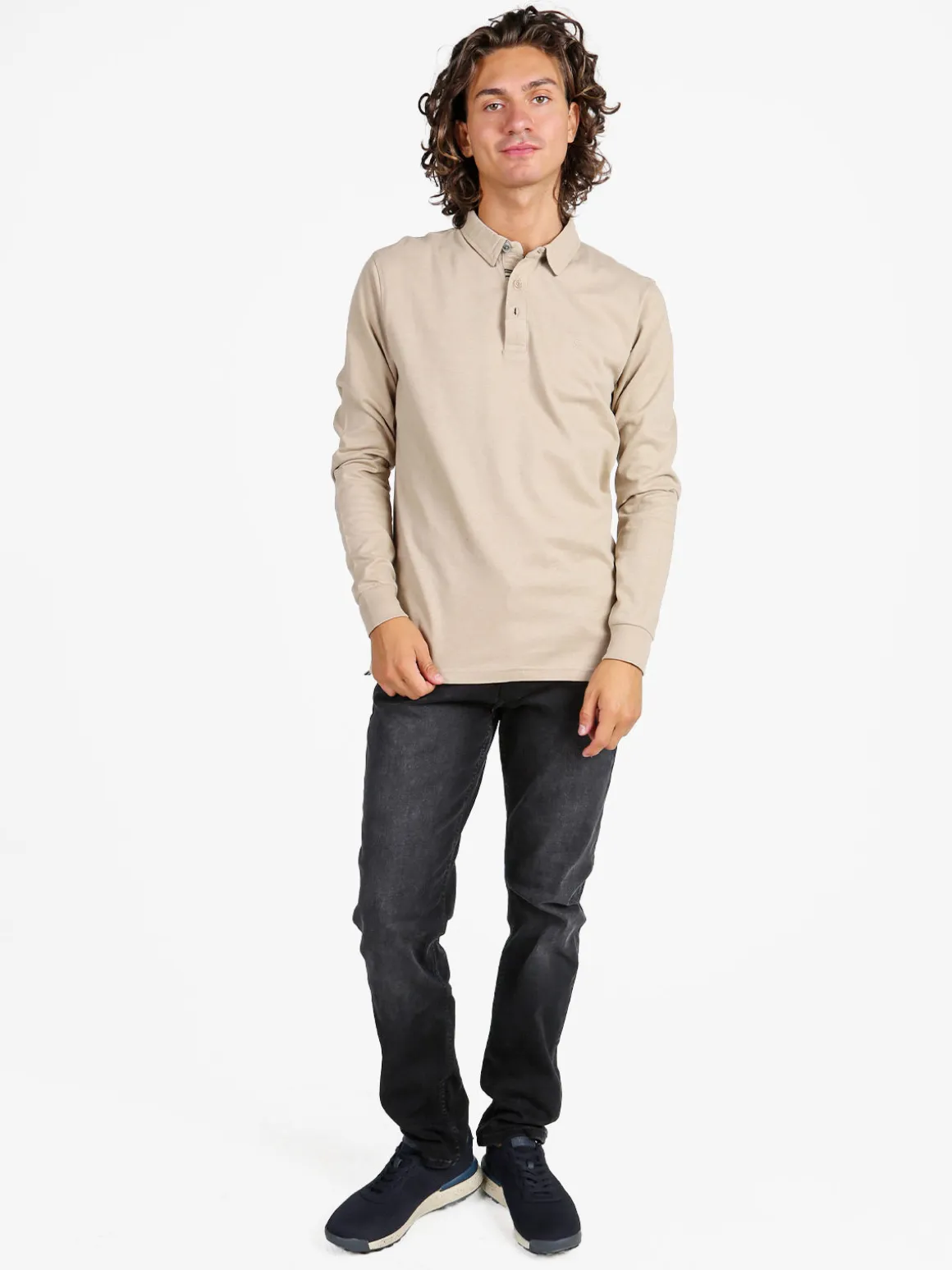 Coveri Moving Polo da uomo in cotone a maniche lunghe - sabbia