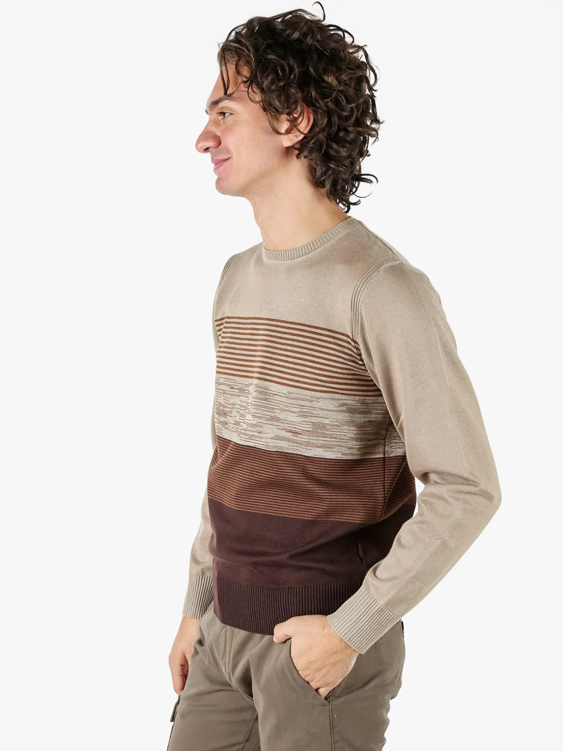 Coveri Moving Pullover girocollo da uomo in maglia - sabbia