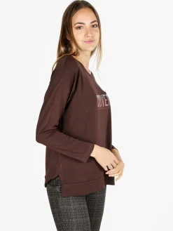 Coveri Moving T-shirt donna a maniche lunghe con strass - moro