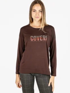 Coveri Moving T-shirt donna a maniche lunghe con strass - moro