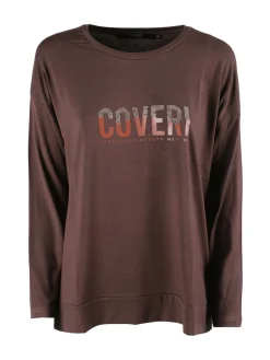 Coveri Moving T-shirt donna a maniche lunghe con strass - moro