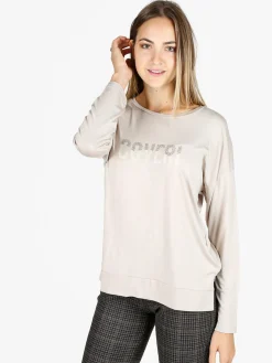 Coveri Moving T-shirt donna a maniche lunghe con strass - beige