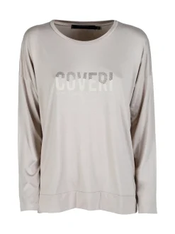Coveri Moving T-shirt donna a maniche lunghe con strass - beige