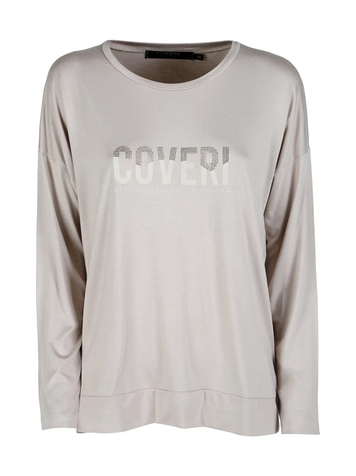 Coveri Moving T-shirt donna a maniche lunghe con strass - beige