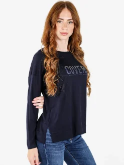 Coveri Moving T-shirt donna a maniche lunghe con strass - militare