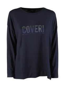 Coveri Moving T-shirt donna a maniche lunghe con strass - blu scuro