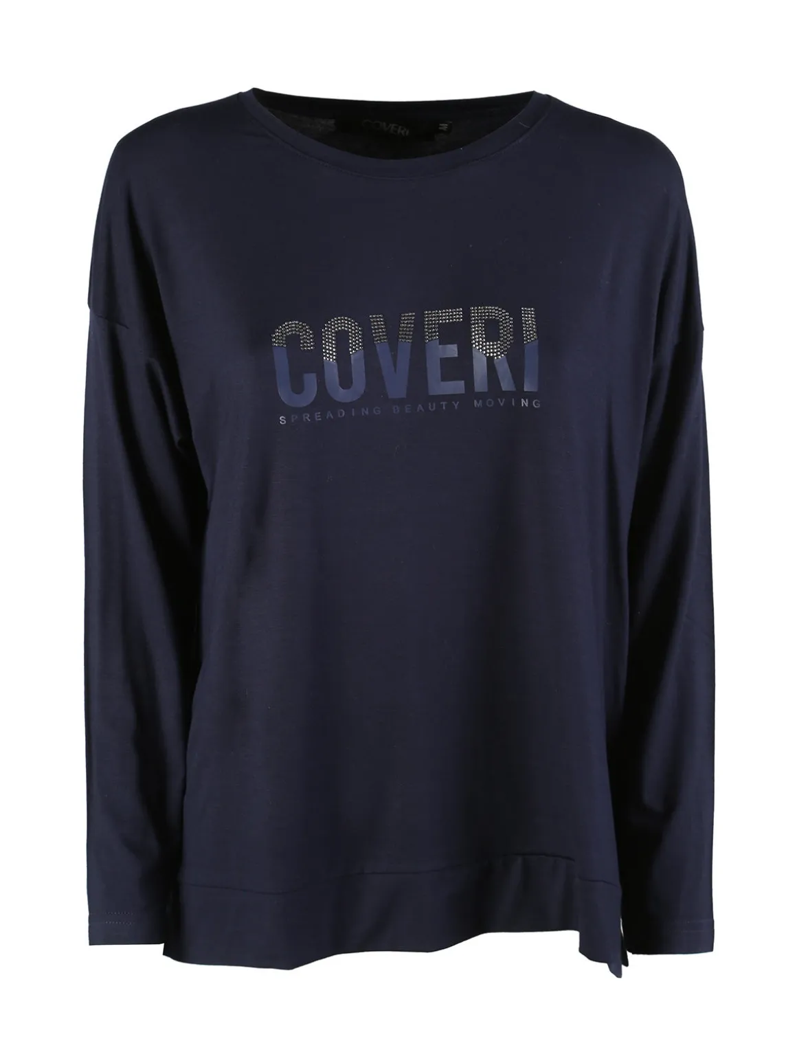 Coveri Moving T-shirt donna a maniche lunghe con strass - blu scuro