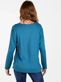 Coveri Moving T-shirt donna a maniche lunghe con strass - turchese