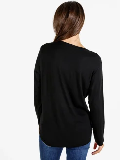 Coveri Moving T-shirt donna a maniche lunghe con strass - nero