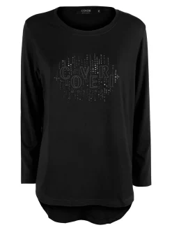 Coveri Moving T-shirt donna a maniche lunghe con strass - nero