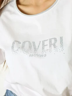 Coveri Moving T-shirt donna in cotone con strass - bianco