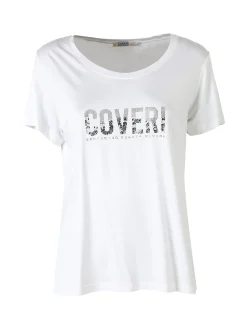 Coveri Moving T-shirt donna in viscosa con strass - bianco