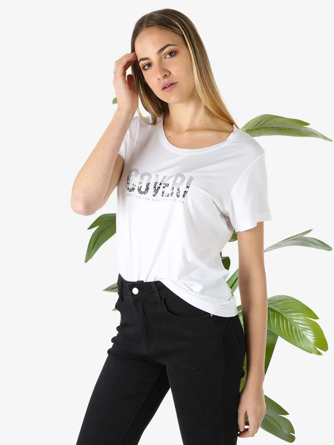 Coveri Moving T-shirt donna in cotone con logo di strass - nero