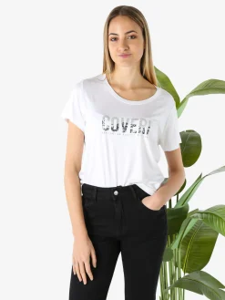 Coveri Moving T-shirt donna in cotone con logo di strass - nero
