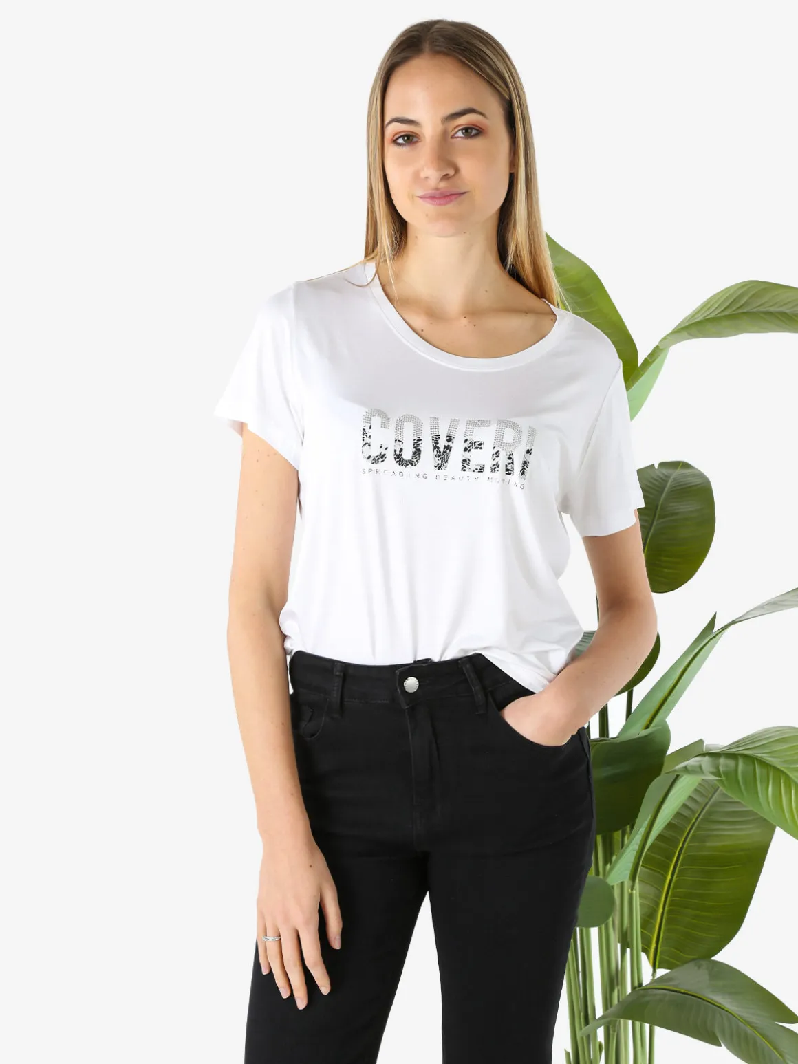 Coveri Moving T-shirt donna in cotone con logo di strass - nero