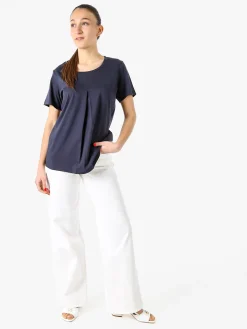 Coveri Moving T-shirt donna in cotone con logo di strass - blu scuro