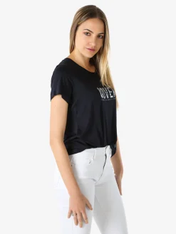 Coveri Moving T-shirt donna in viscosa con strass - blu scuro