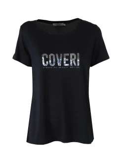 Coveri Moving T-shirt donna in viscosa con strass - blu scuro