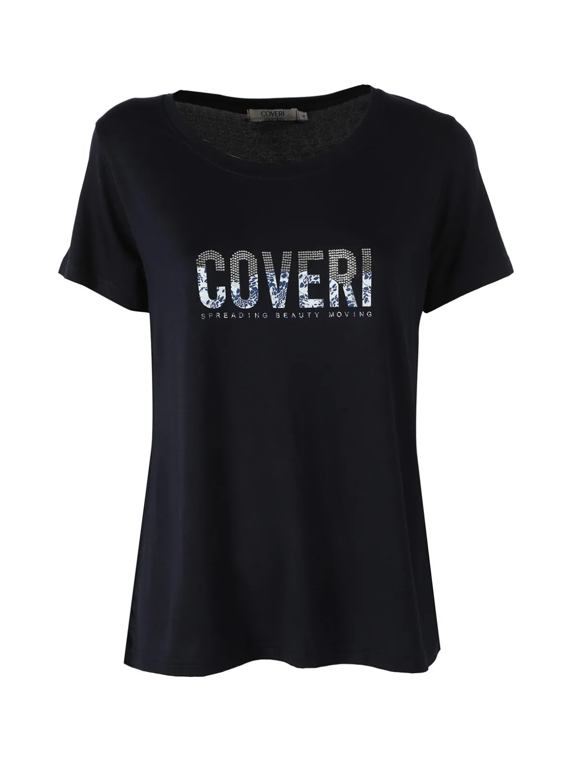 Coveri Moving T-shirt donna in viscosa con strass - blu scuro