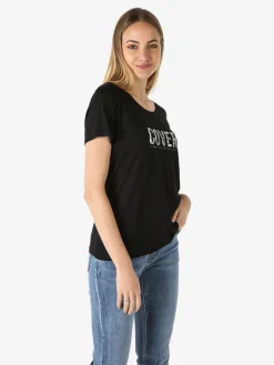 Coveri Moving T-shirt donna in viscosa con strass - nero