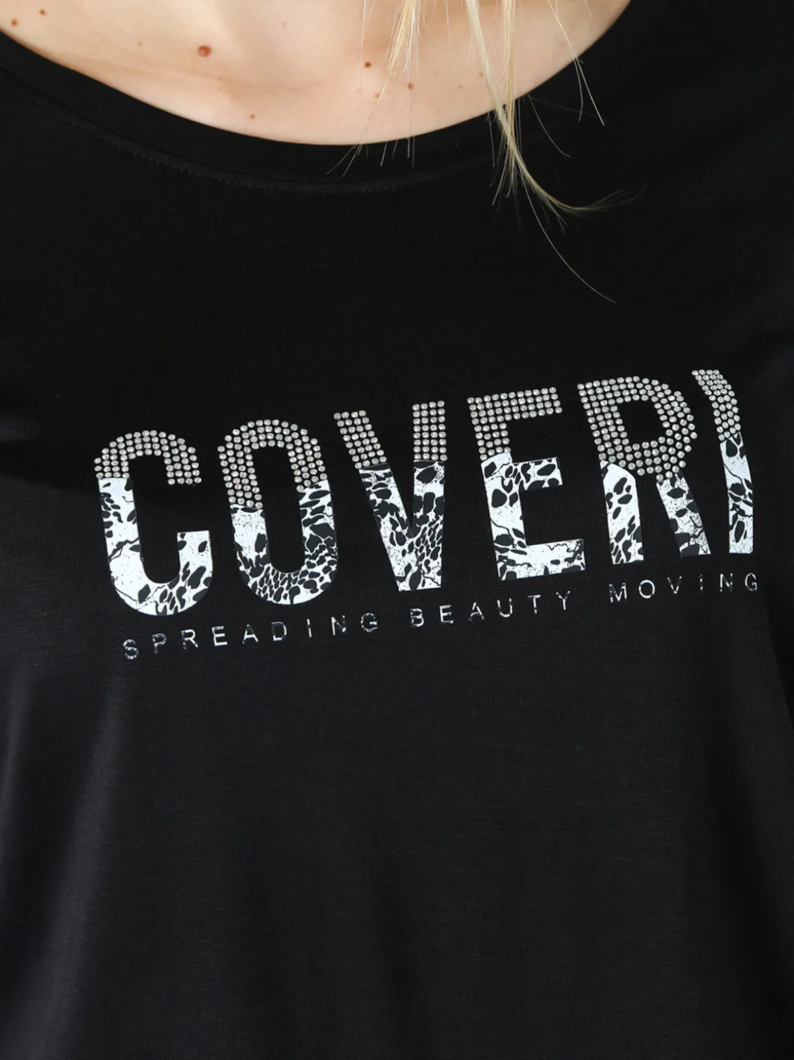Coveri Moving T-shirt donna in viscosa con strass - nero
