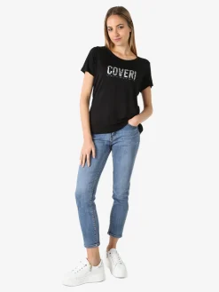 Coveri Moving T-shirt donna in viscosa con strass - nero