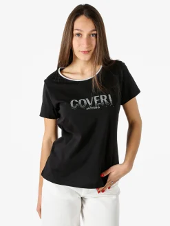 Coveri Moving T-shirt donna in cotone con strass - nero