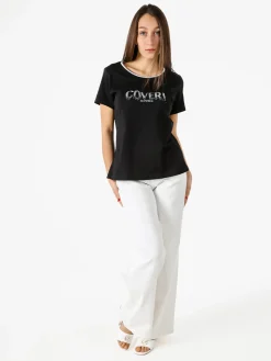 Coveri Moving T-shirt donna in cotone con strass - nero
