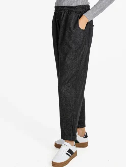 158c Pantaloni donna a cavallo basso con elastico in vita - nero