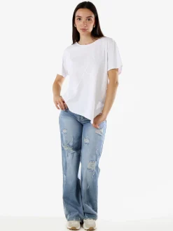 158c T-shirt donna oversize in cotone con taschino sul fondo - bianco
