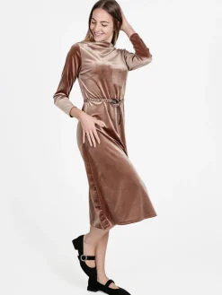 Daystar Abito lungo da donna in velluto con cintura