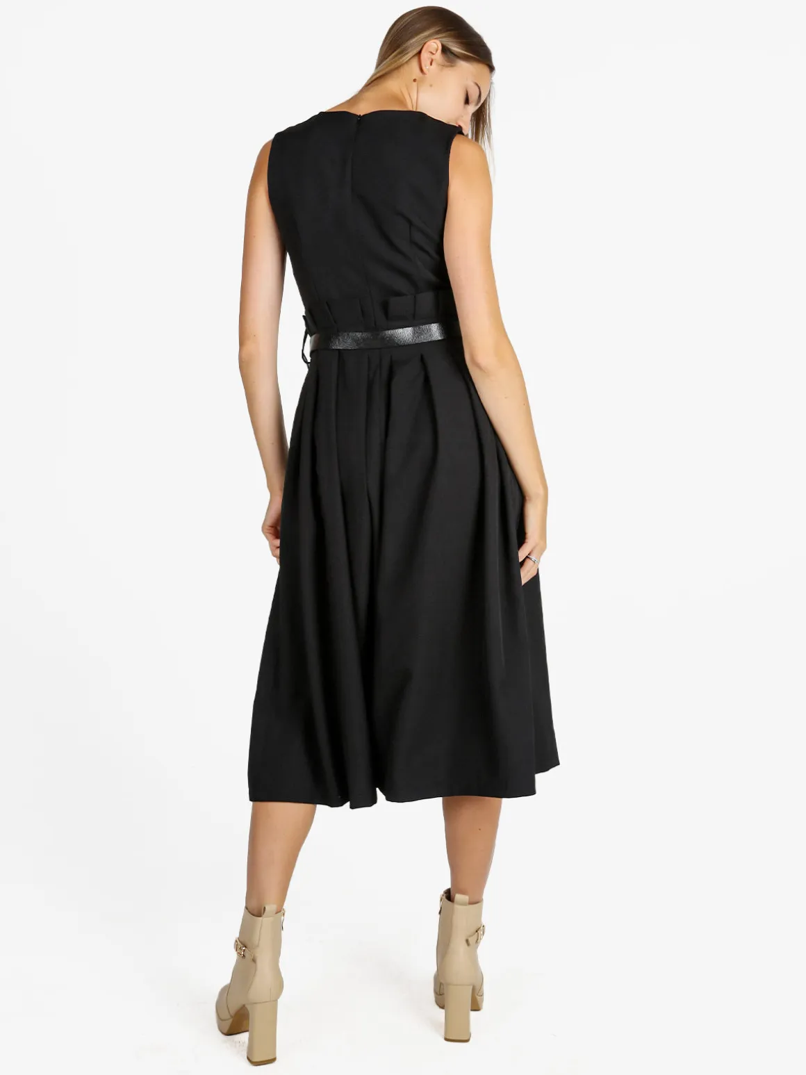 Daystar Abito lungo da donna smanicato con cintura - nero