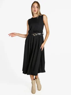 Daystar Abito lungo da donna smanicato con cintura - nero