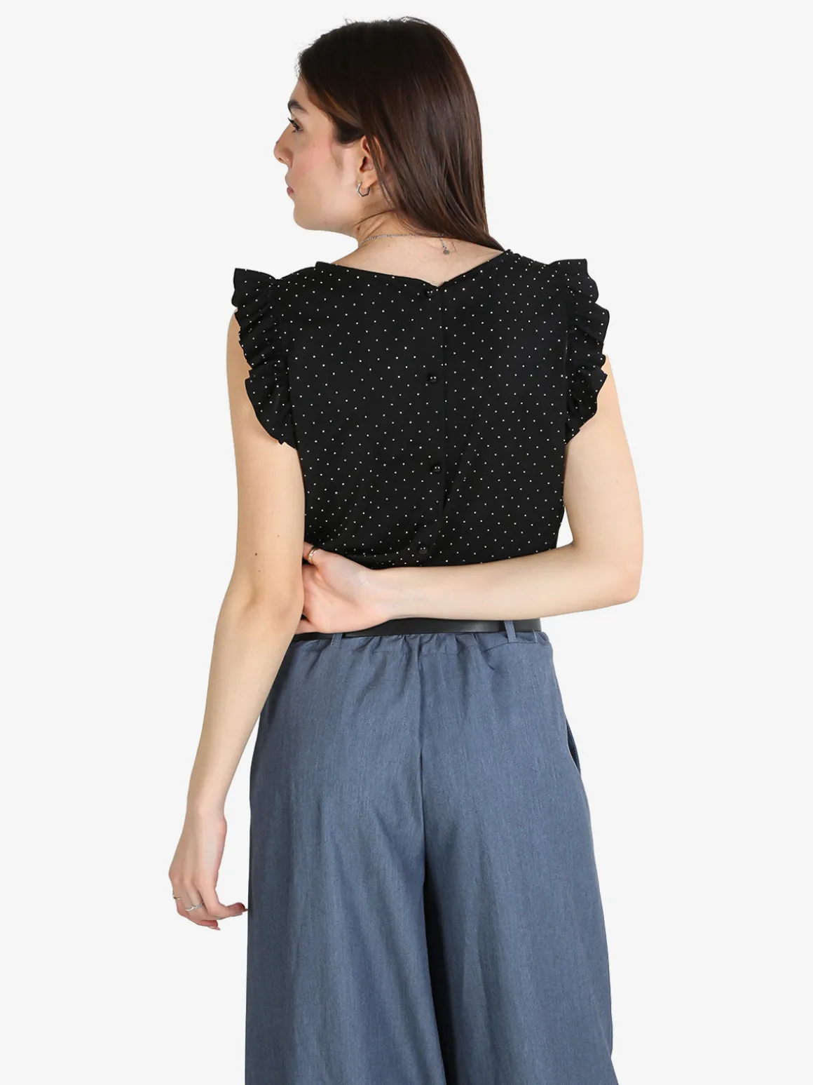 Daystar Blusa donna con strass e bottoni sulla schiena