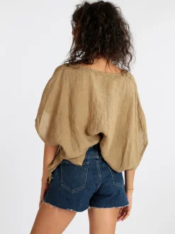Daystar Blusa donna in lino con maniche a pipistrello